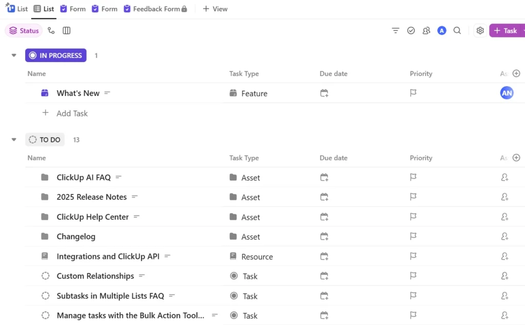 Task Types ClickUp 4.02