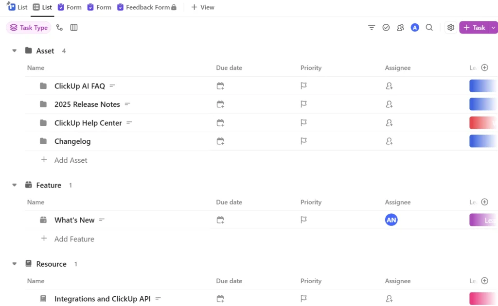 ClickUp task type